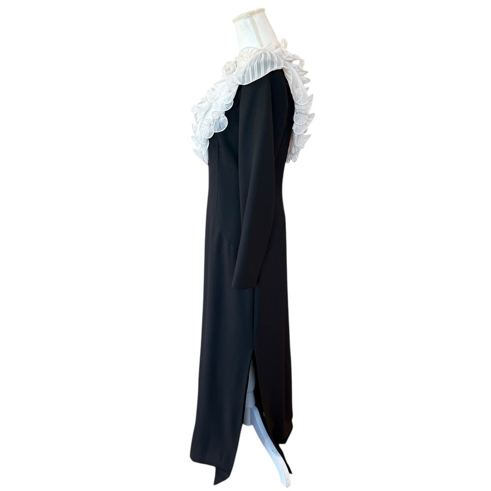 Vintage Jack Bryan Black Formal Gown with White Pleated Ruffle Collar Size 10 - Picture 12 of 12